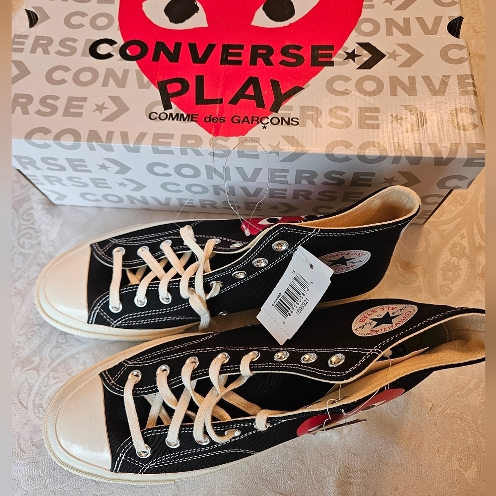 Converse x Comme des Garçons Black High-Top Sneakers, Men's 12, Women's 14, NIB - Picture 3 of 8